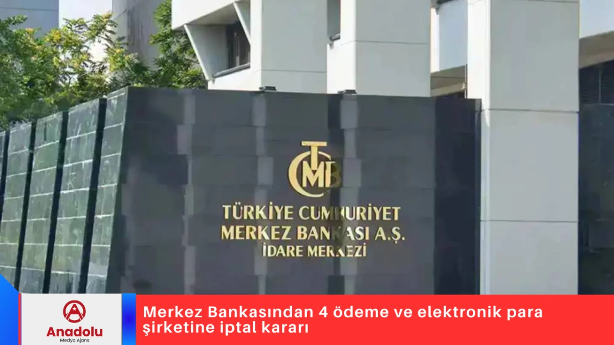 Merkez Bankasından 4 &ouml;deme ve elektronik para şirketine iptal kararı